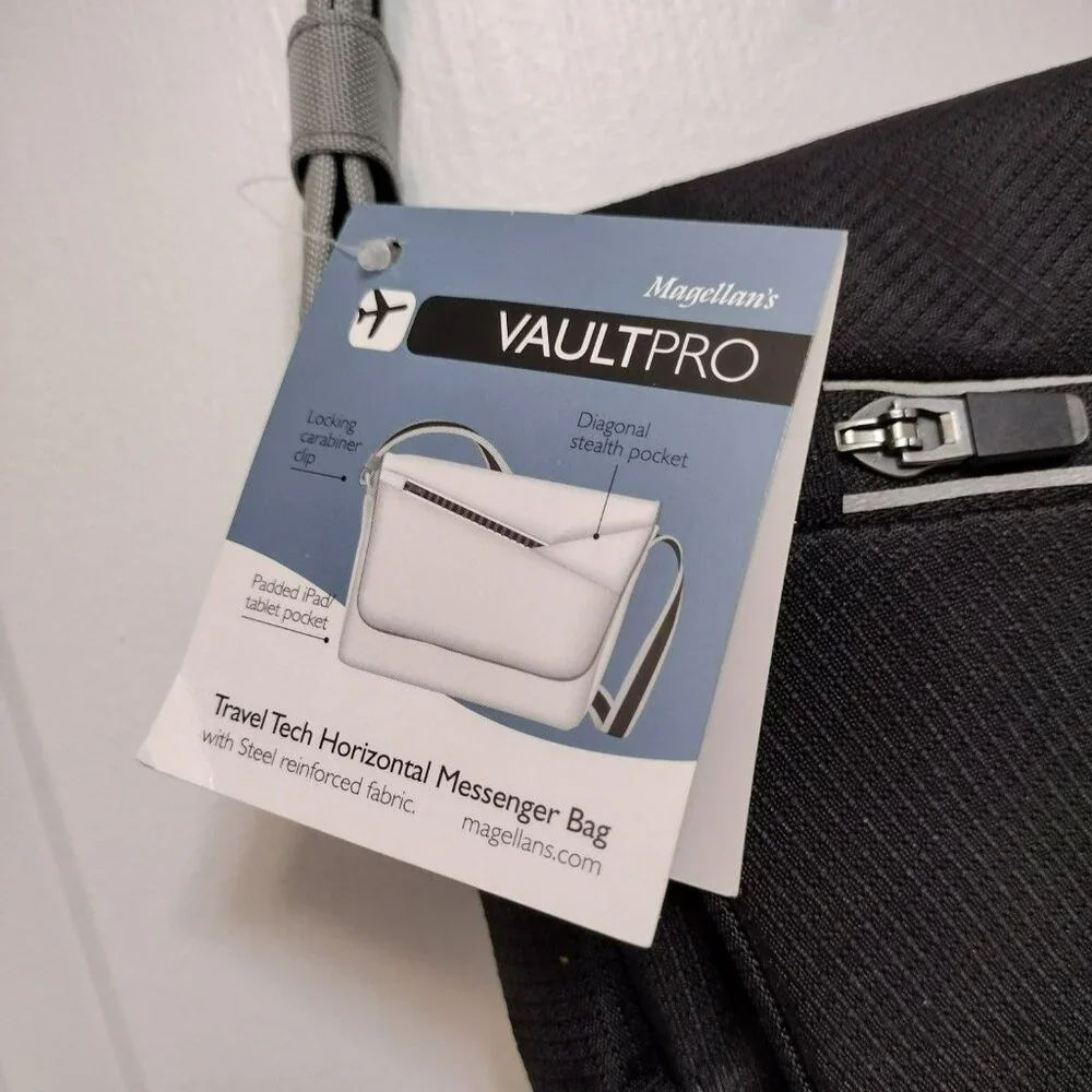 NEW Magellans VaultPro Travel Tech Messenger Bag, Black RFID Blocking Security